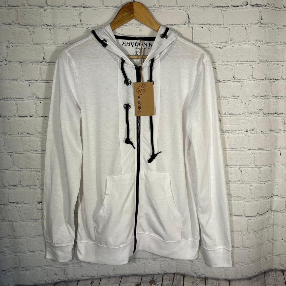 Kayden.K Anywear Mens White Full Zip Hoodie Lightweight Grommet Detail Small NWT